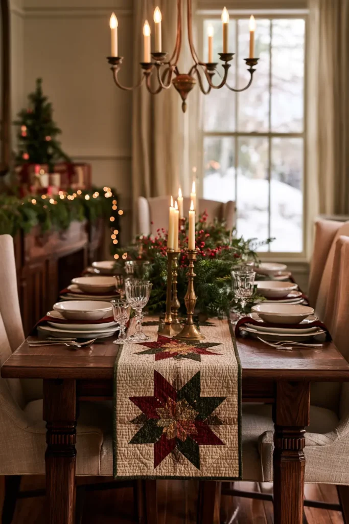 Star Block Quilted Christmas Table Runner