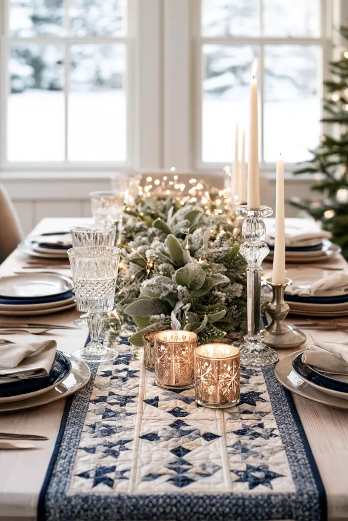 Star Block Quilted Christmas Table Runner
