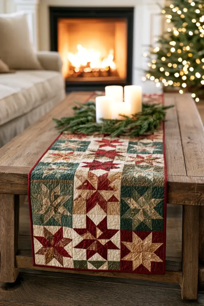Star Block Quilted Christmas Table Runner