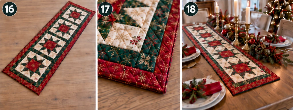 Star Block Quilted Christmas Table Runner