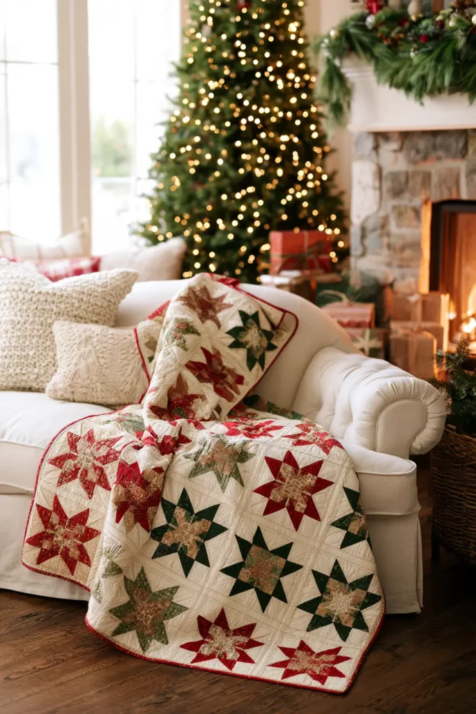 Star Block Quilted Christmas Throw