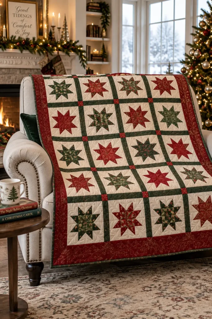 Star Block Quilted Christmas Throw