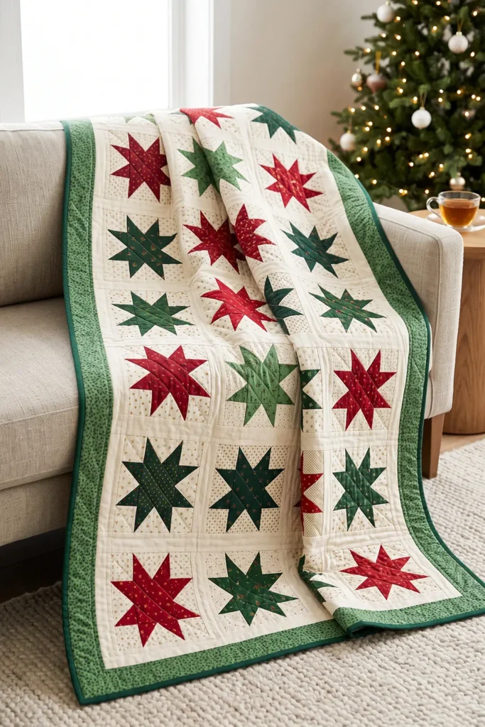 Star Block Quilted Christmas Throw