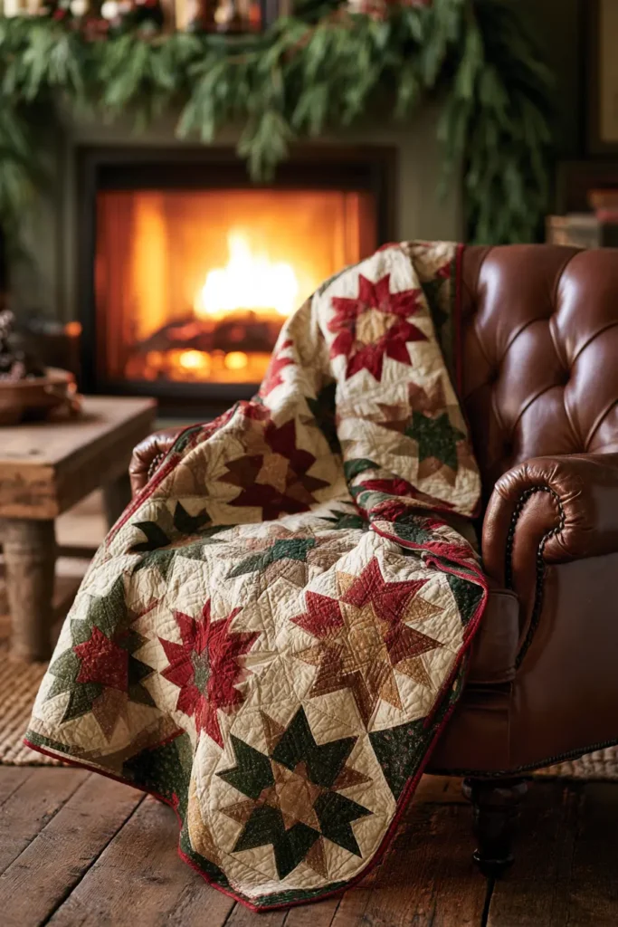 Star Block Quilted Christmas Throw