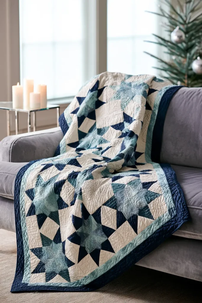 Star Block Quilted Christmas Throw