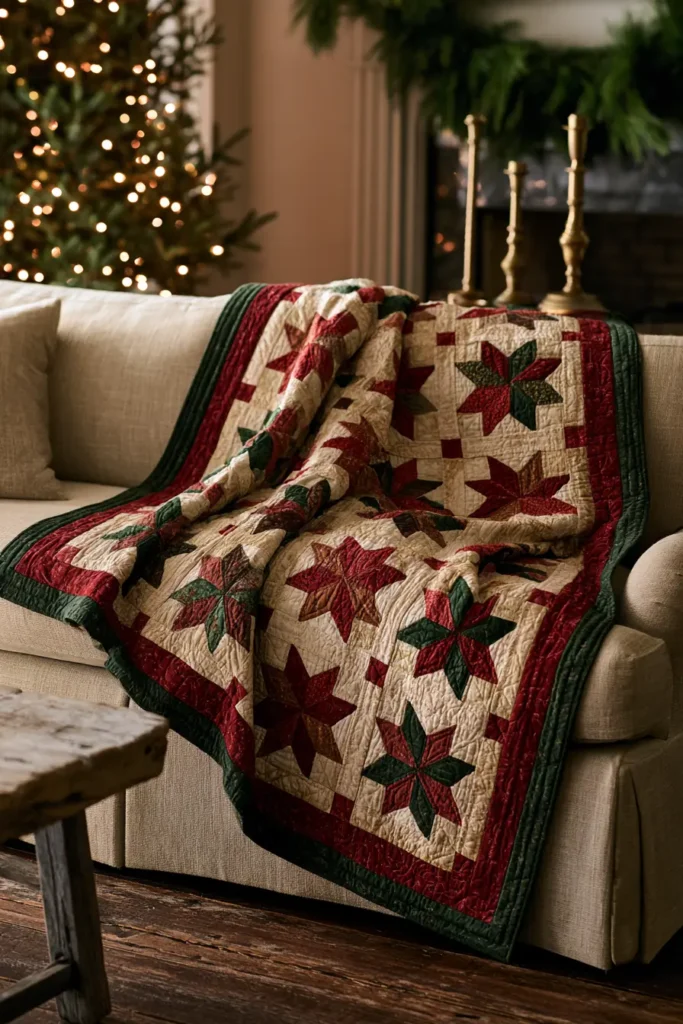 Star Block Quilted Christmas Throw