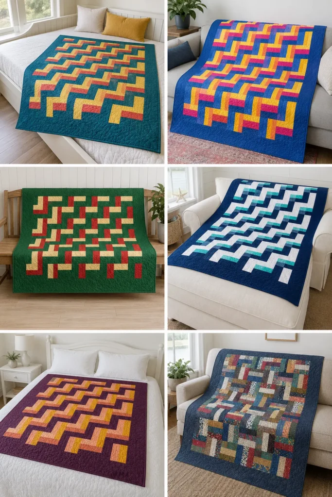 Straight Furrows Rail Fence Quilt
