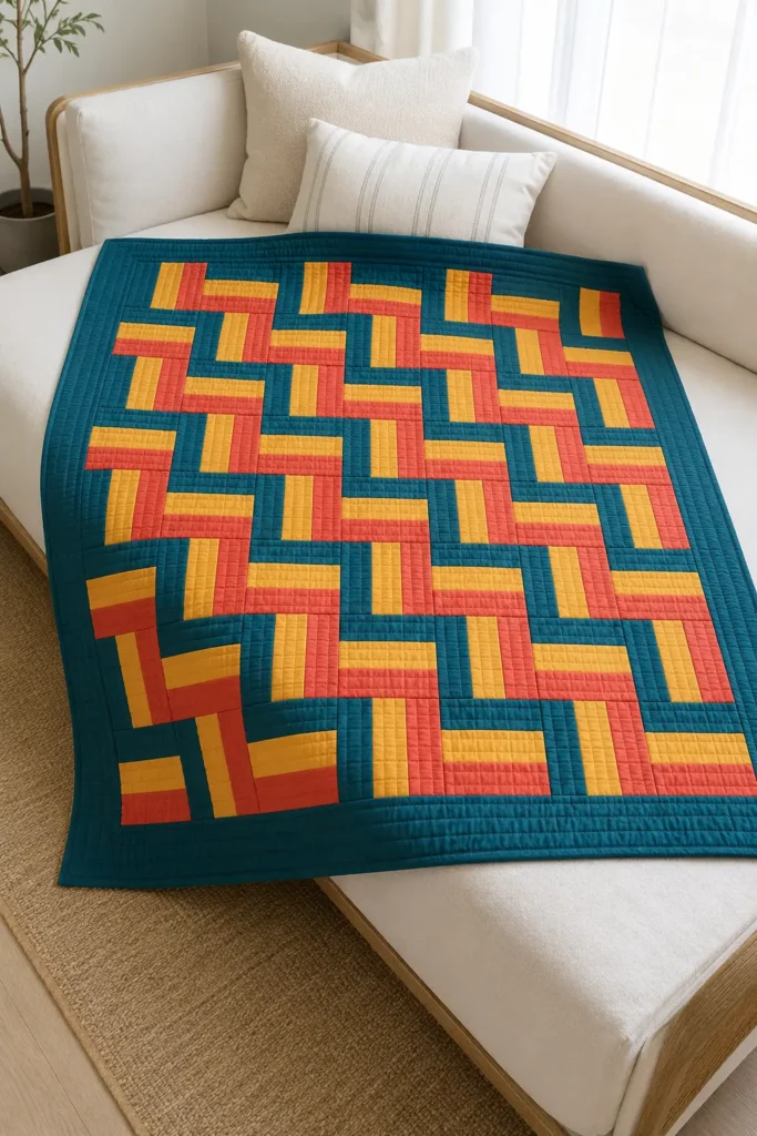 Straight Furrows Rail Fence Quilt