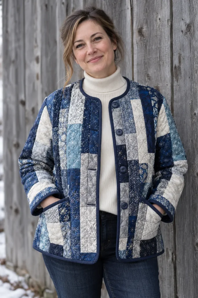 Winter Blue and Silver Quilted Jacket