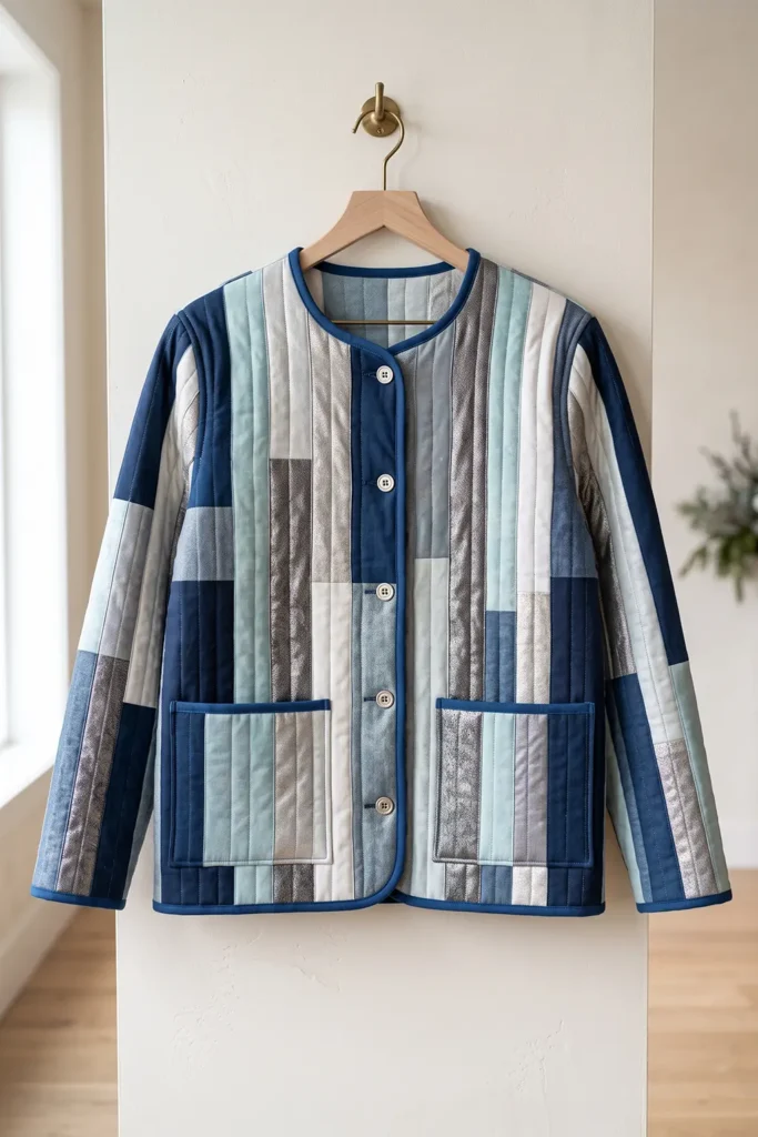 Winter Blue and Silver Quilted Jacket