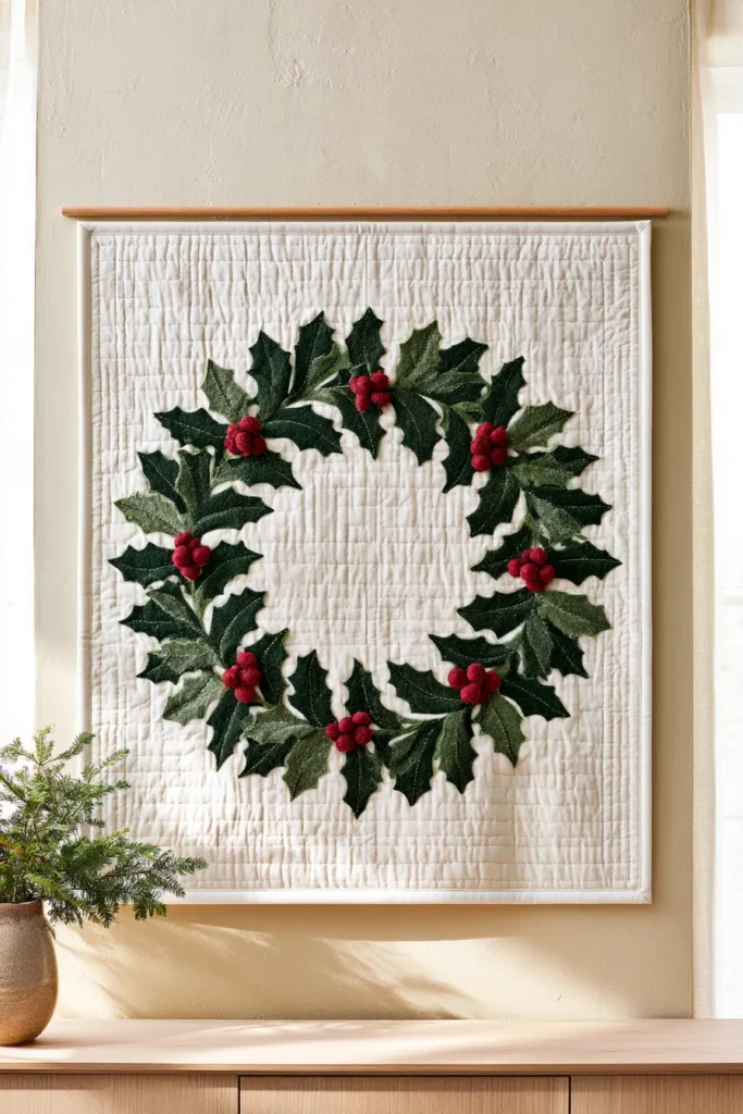 Berry Wreath Christmas Quilt Wall Hanging