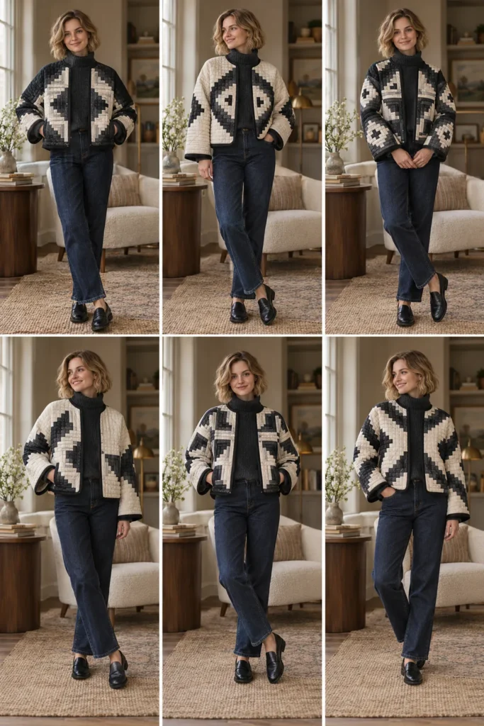 Black-and-White Log Cabin Quilt Jacket