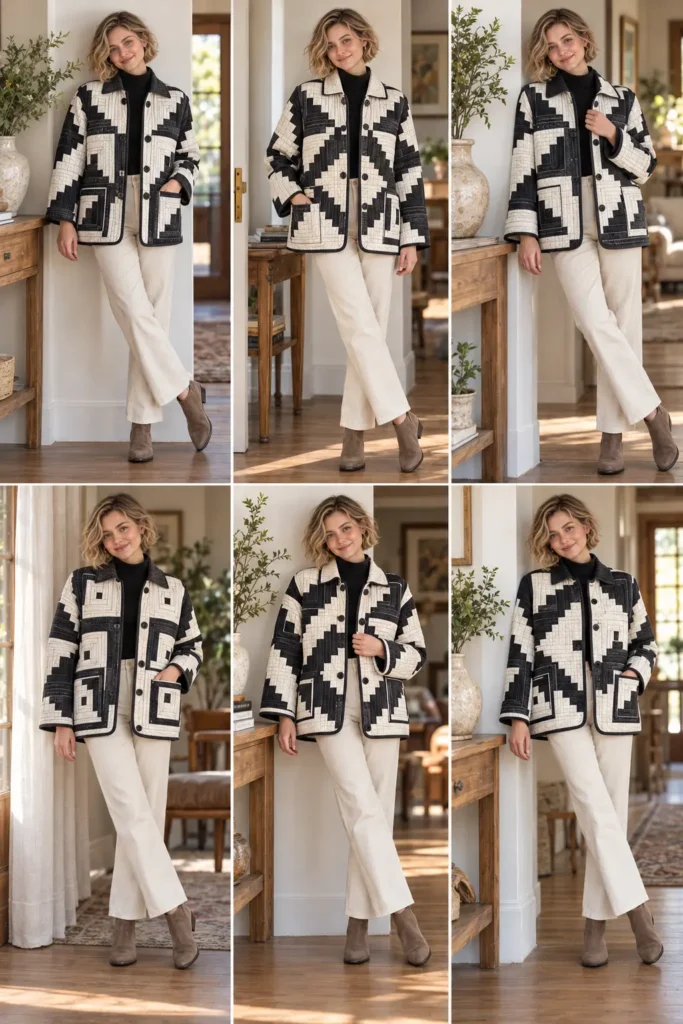 Black-and-White Log Cabin Quilt Jacket