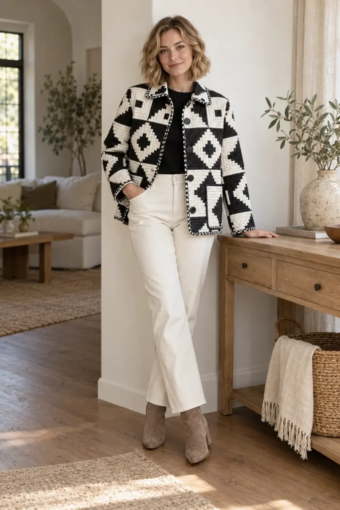 Black-and-White Log Cabin Quilt Jacket