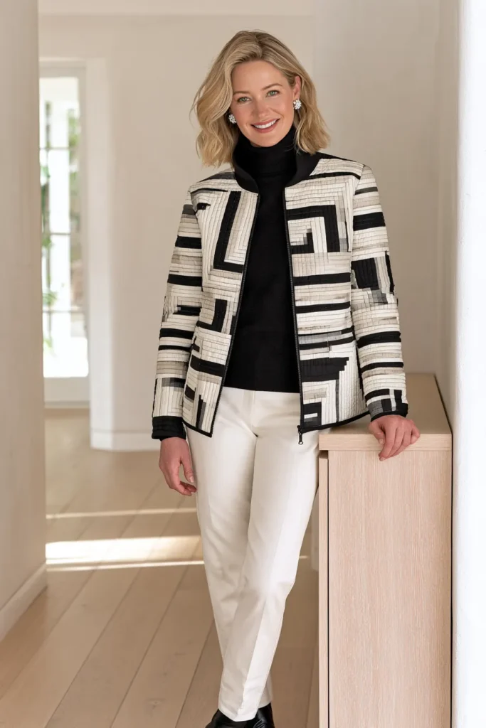 Black-and-White Log Cabin Quilt Jacket