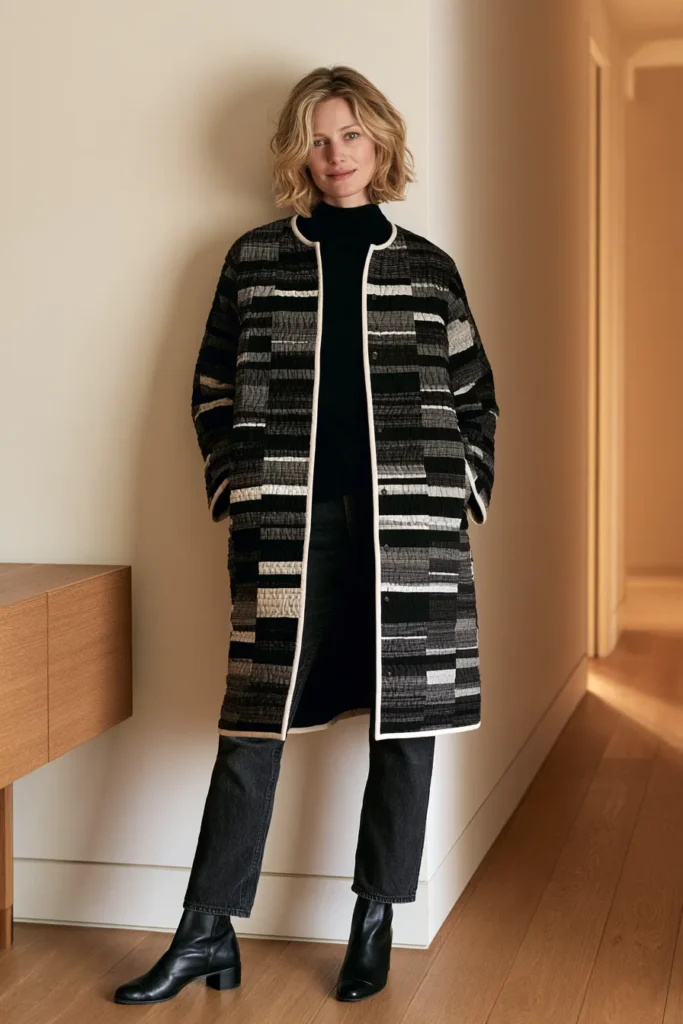 Black-and-White Log Cabin Quilt Jacket