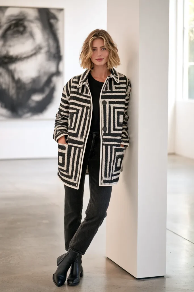 Black-and-White Log Cabin Quilt Jacket