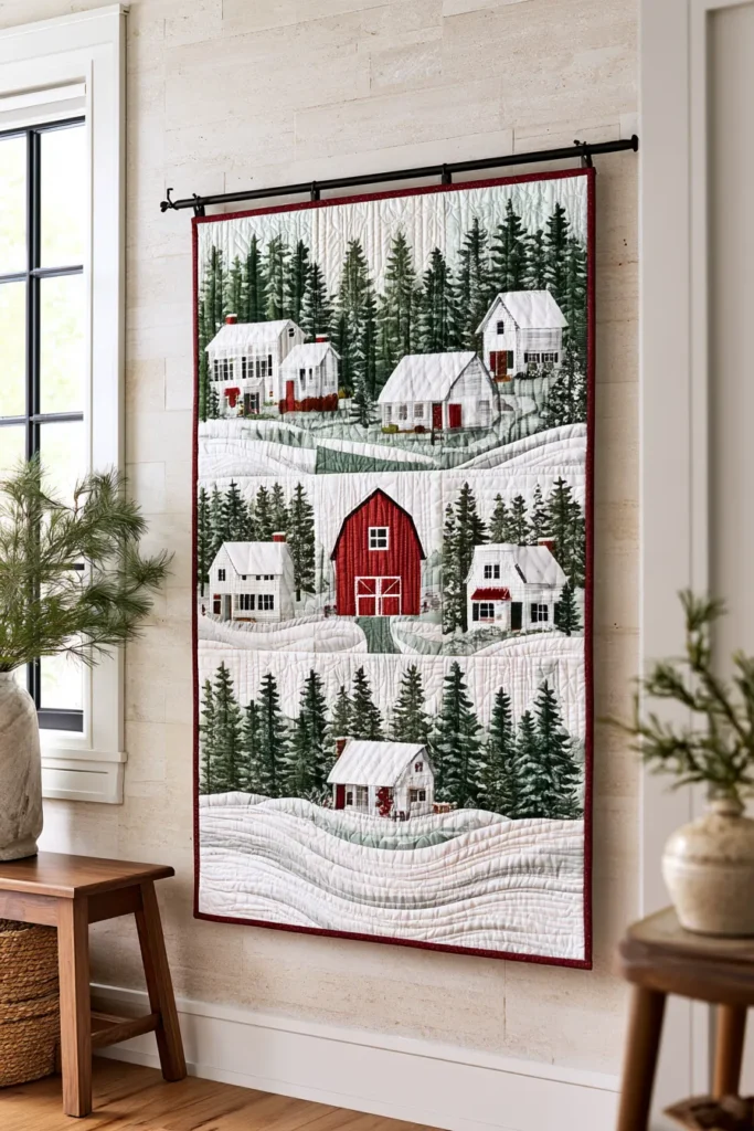 Christmas Snowy Winter Village Wall Hanging
