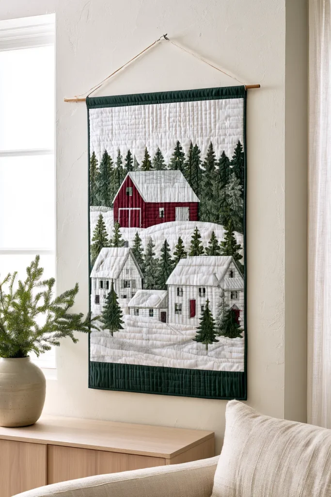 Christmas Snowy Winter Village Wall Hanging