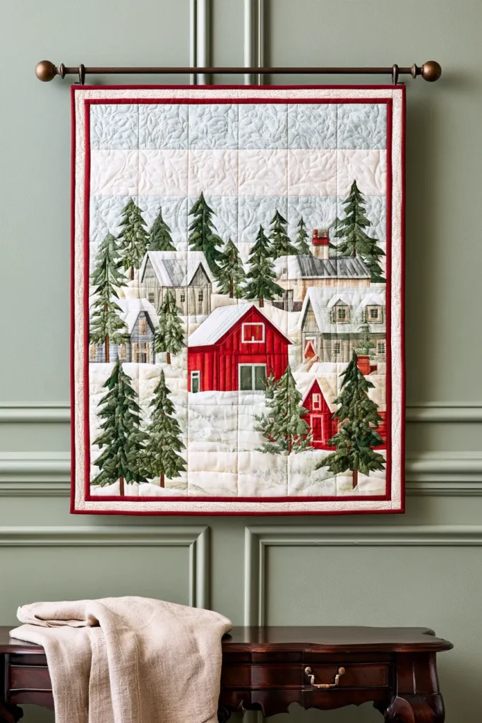 Christmas Snowy Winter Village Wall Hanging