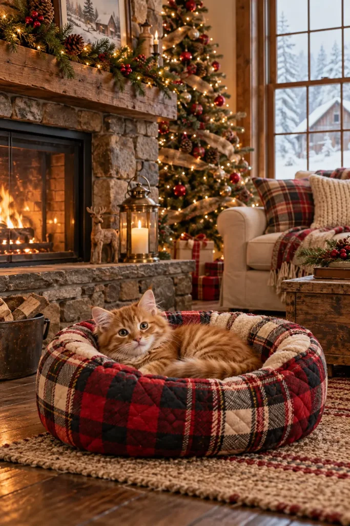 Farmhouse Plaid Quilted Cat Bed
