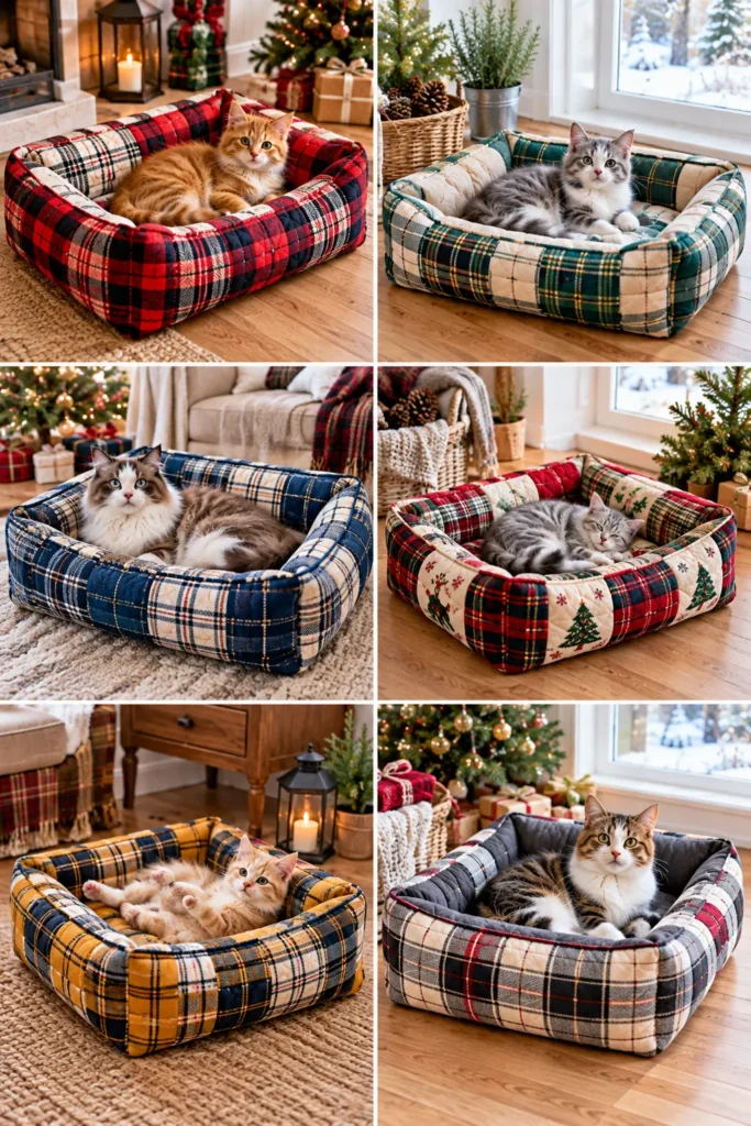 Farmhouse Plaid Quilted Cat Bed