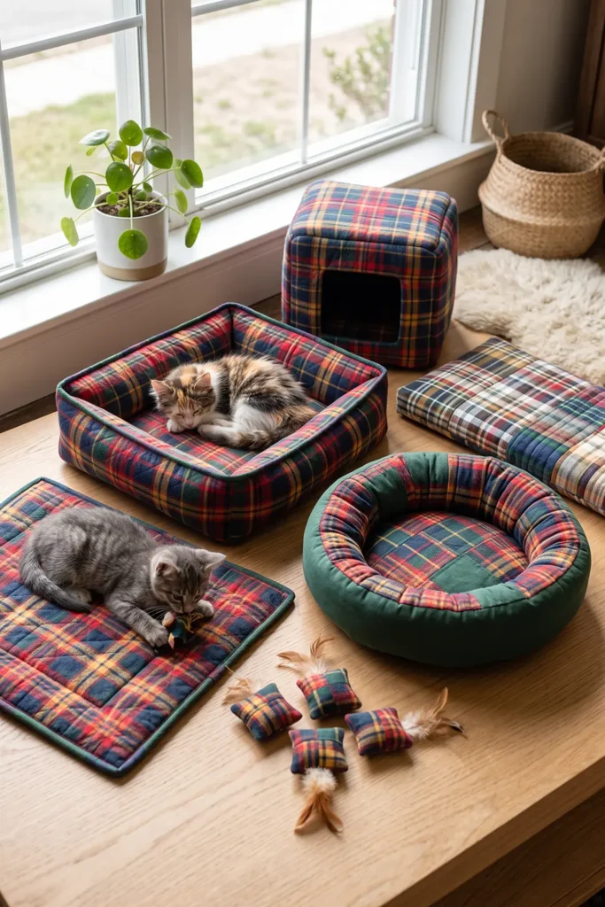 Farmhouse Plaid Quilted Cat Bed