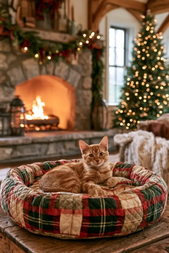 Farmhouse Plaid Quilted Cat Bed