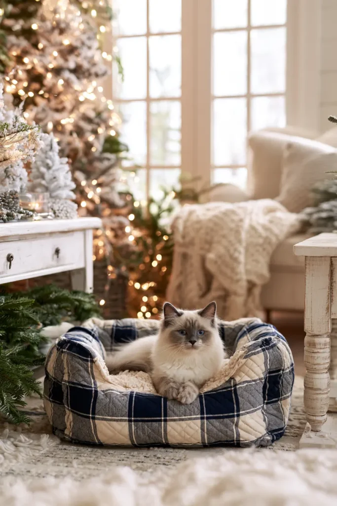 Farmhouse Plaid Quilted Cat Bed