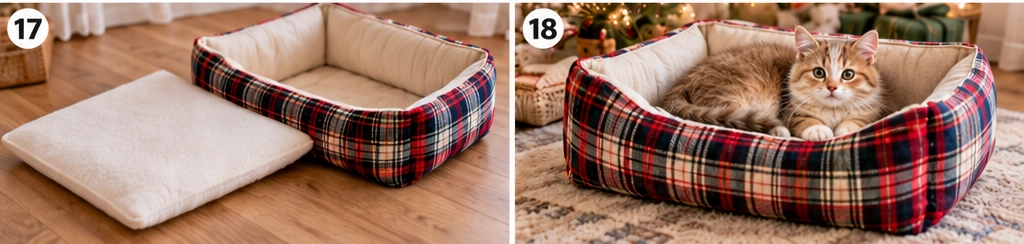 Farmhouse Plaid Quilted Cat Bed