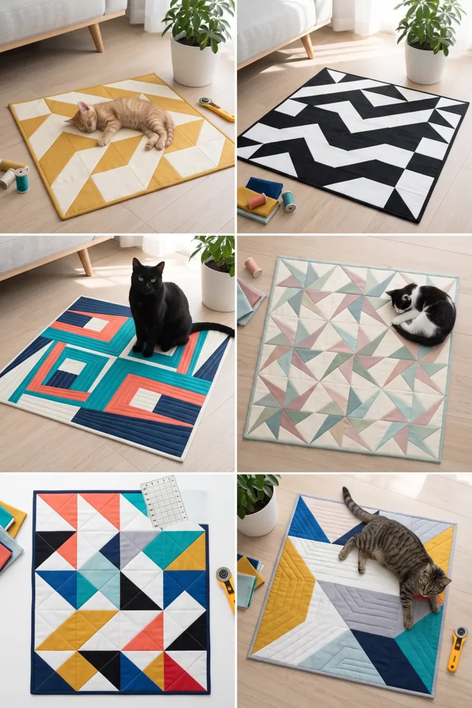 Geometric Quilted Cat Mat