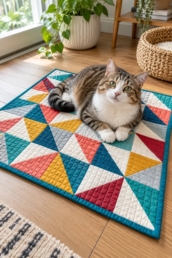 Geometric Quilted Cat Mat