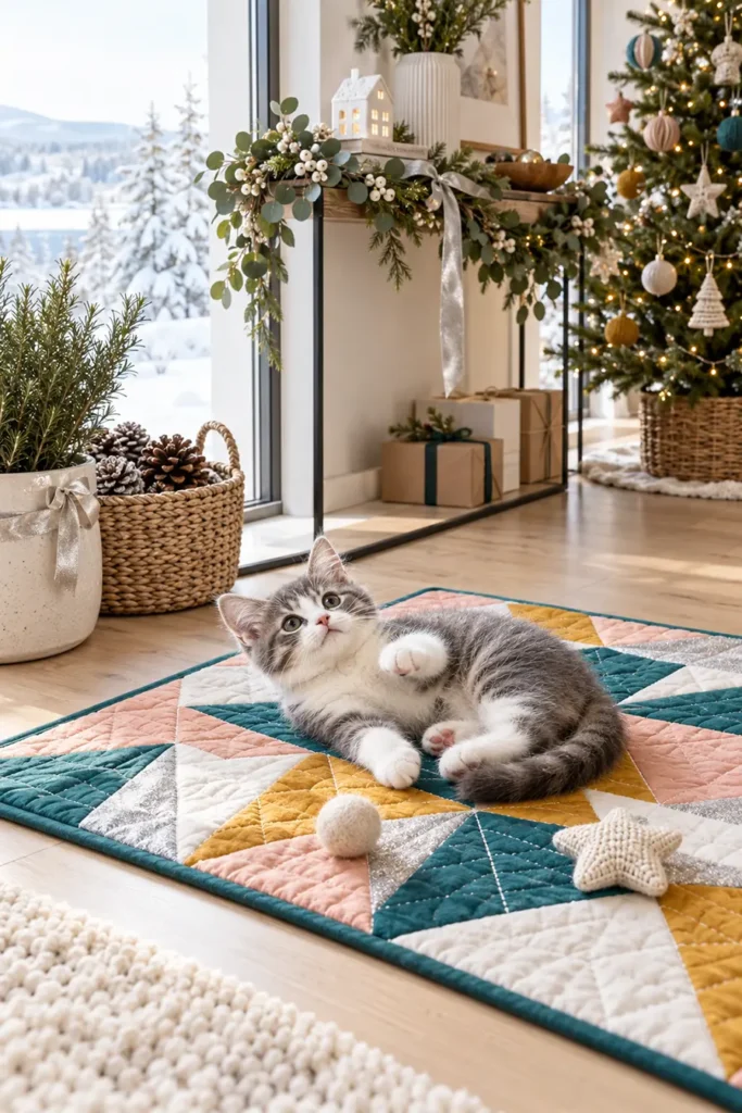 Geometric Quilted Cat Mat