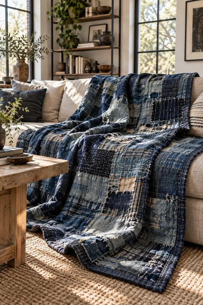 Layered Indigo Boro Quilt