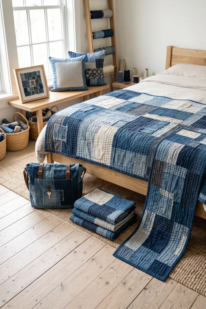 Layered Indigo Boro Quilt