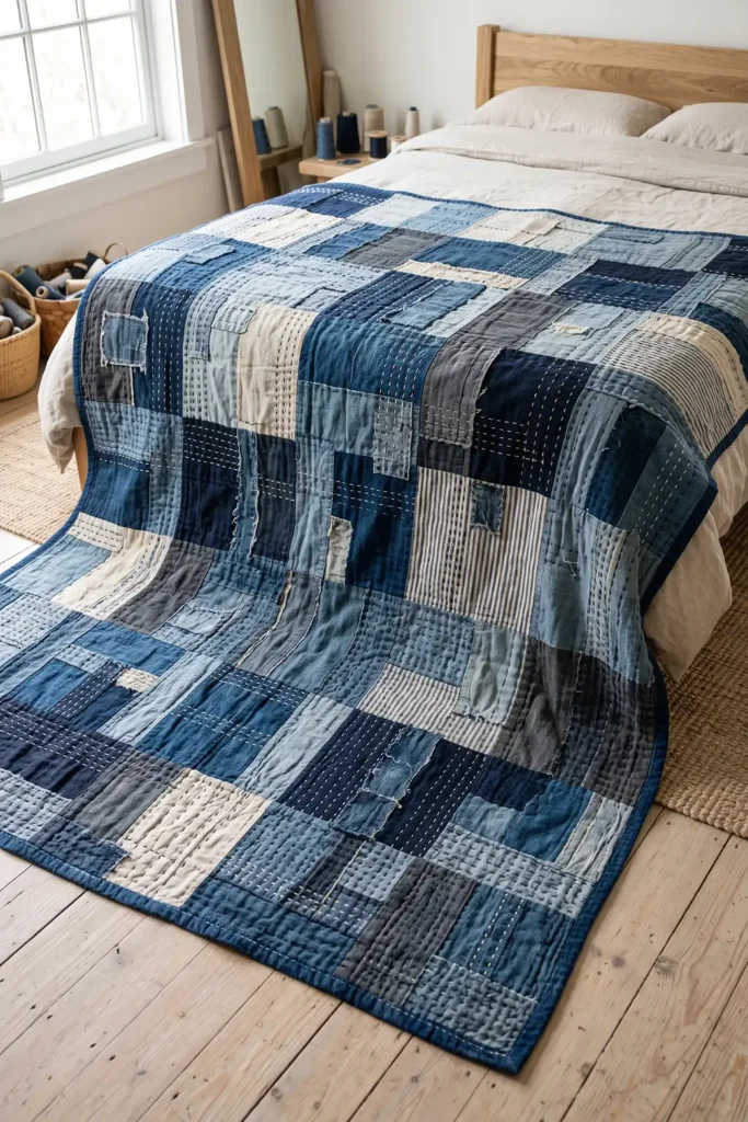 Layered Indigo Boro Quilt
