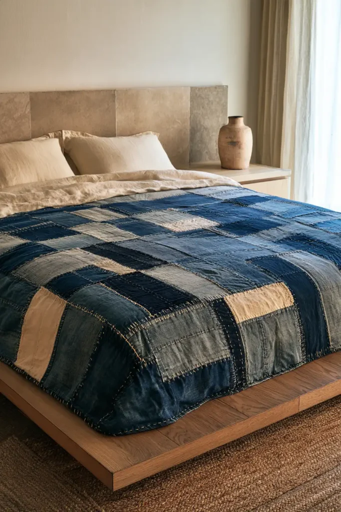 Layered Indigo Boro Quilt