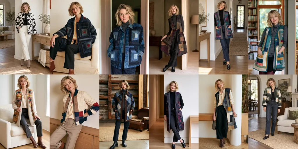 Log Cabin Quilt Jacket, Coat, and Vest Ideas: From Cropped Bombers to Longline Coats