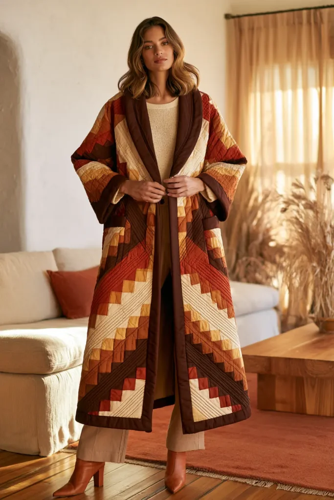Longline Log Cabin Quilted Duster Coat