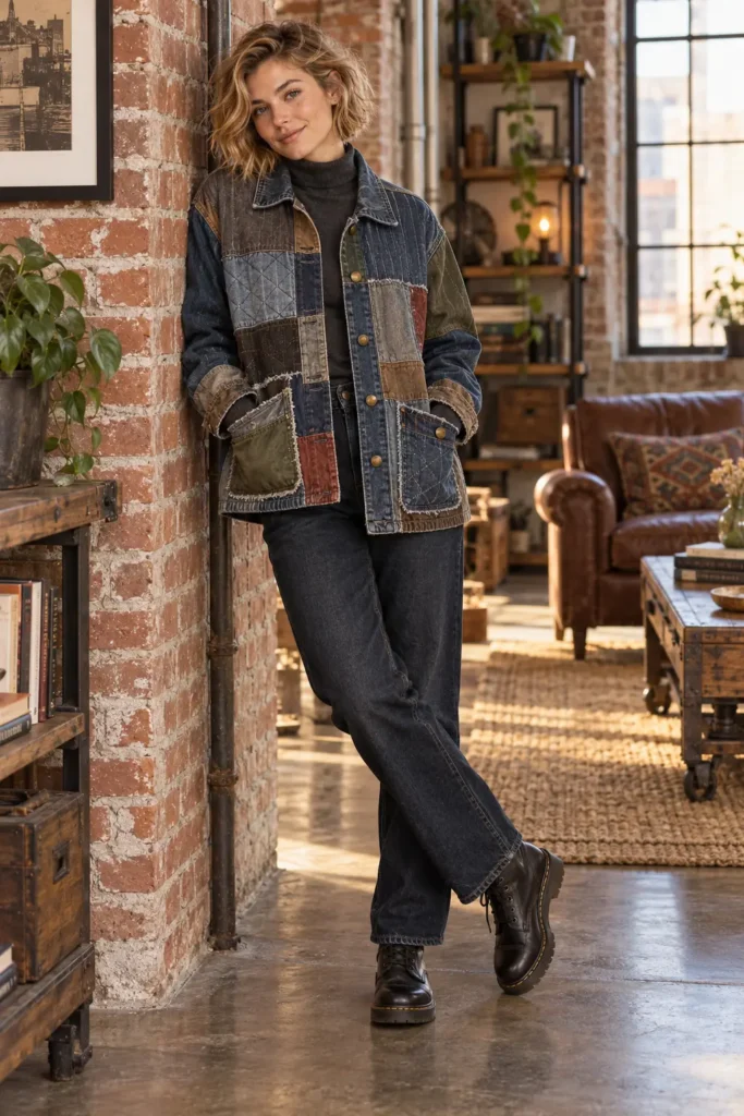 Oversized Denim Quilt Chore Jacket