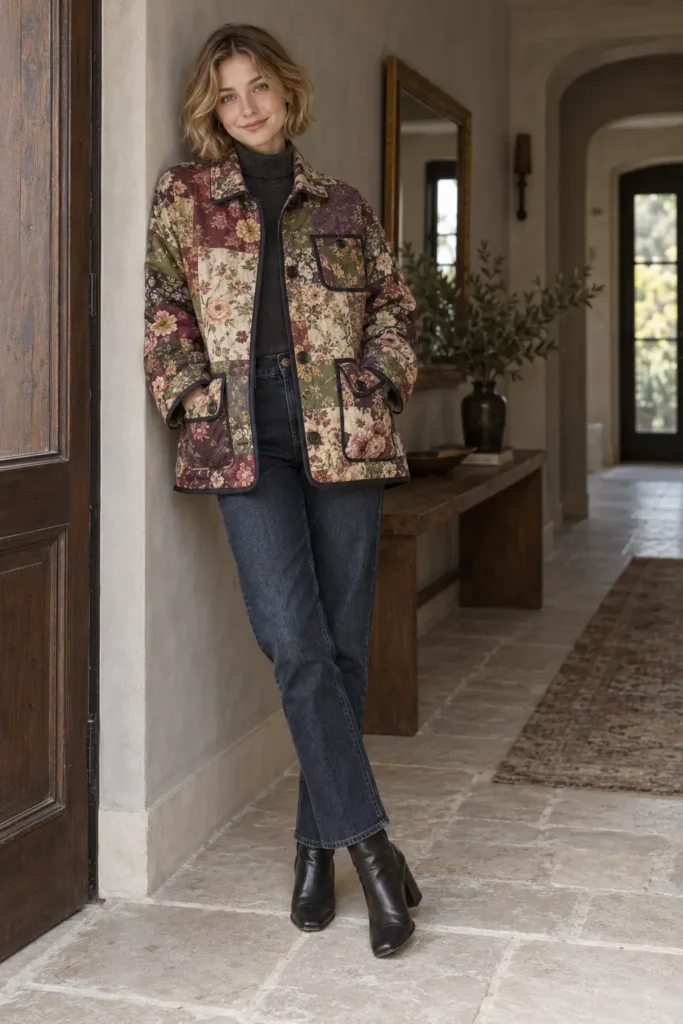 Oversized Floral Patchwork Quilt Chore Jacket