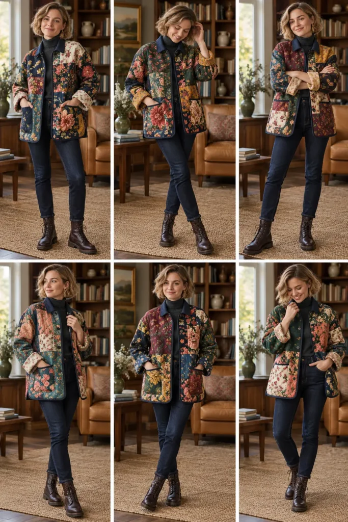 Oversized Floral Patchwork Quilt Chore Jacket