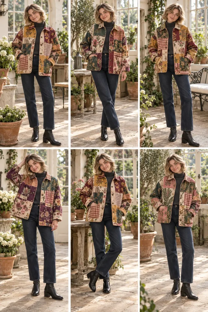 Oversized Floral Patchwork Quilt Chore Jacket