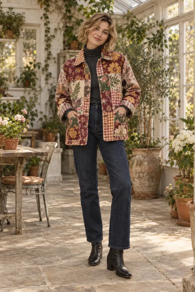 Oversized Floral Patchwork Quilt Chore Jacket