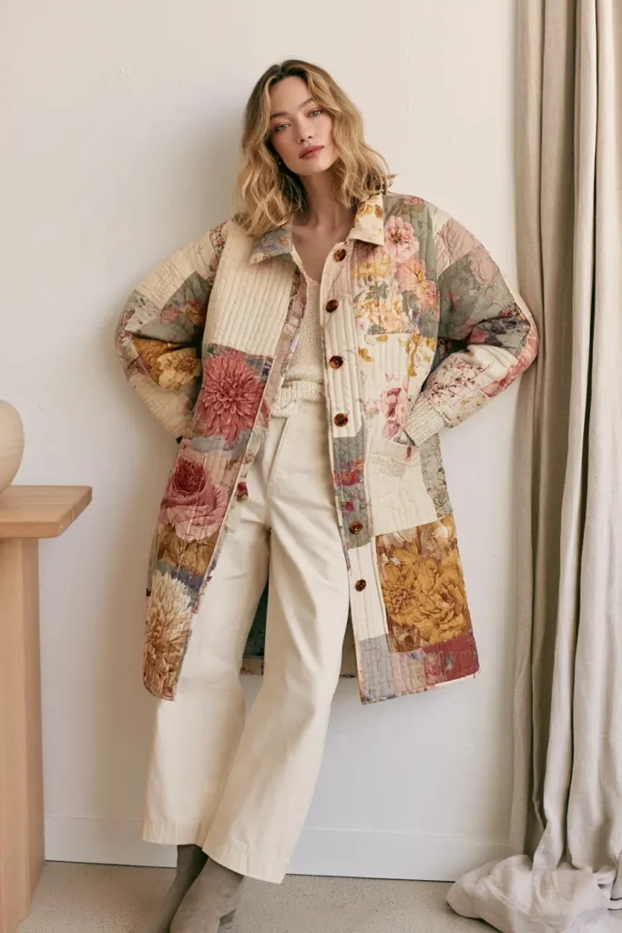 Oversized Floral Patchwork Quilt Chore Jacket