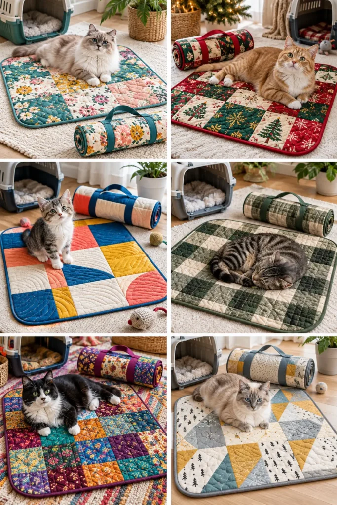 Portable Quilted Cat Travel Mat