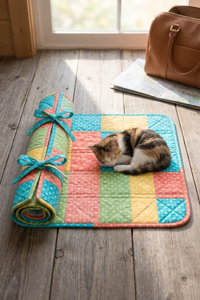 Portable Quilted Cat Travel Mat