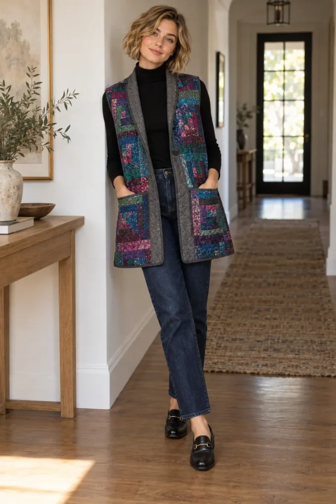 Reversible Log Cabin Quilted Vest