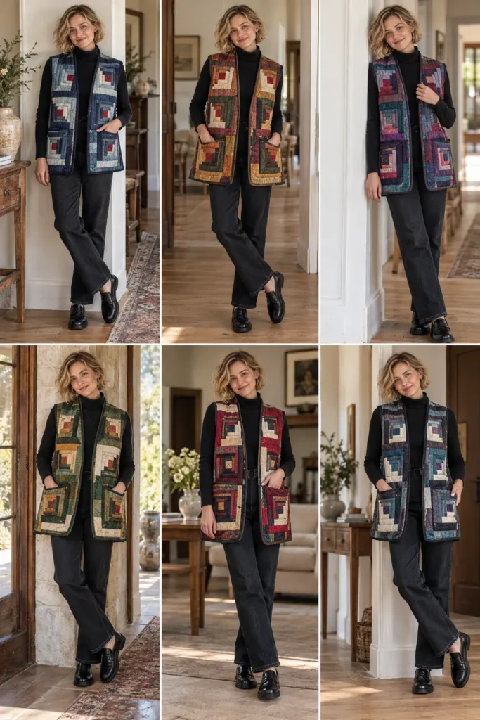 Reversible Log Cabin Quilted Vest