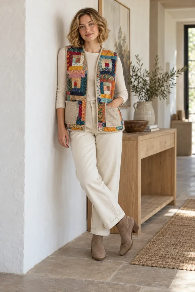 Reversible Log Cabin Quilted Vest